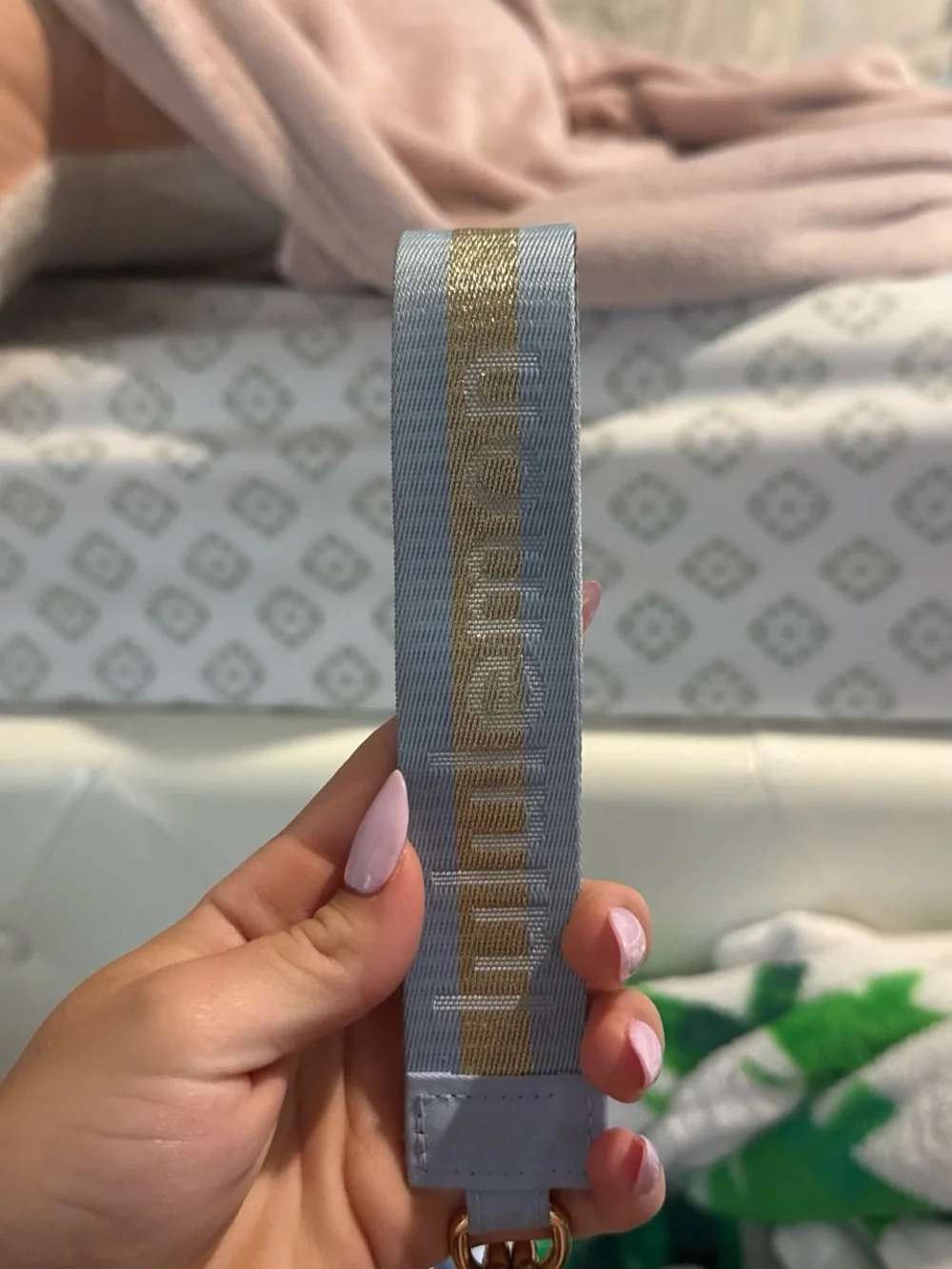 lululemon light blue keychain wallet with gold hardware (little bit dirty)